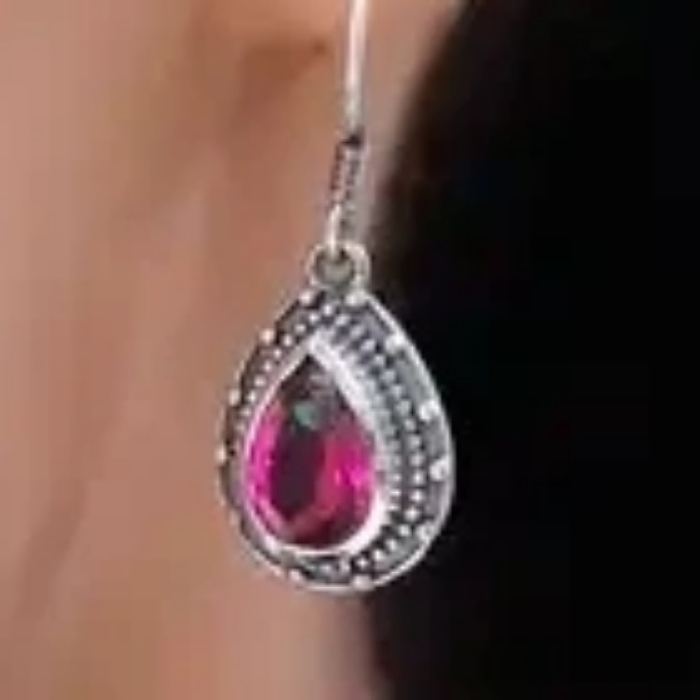 Watermelon Quartz Triplet Earrings in Sterling Silver - Picture 3 of 5